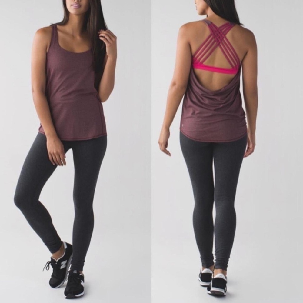 LULULEMON WILD TANK Top 2-in-1 Heathered Black Cherry/Electric Coral Size 2